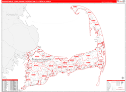 Barnstable Town Metro Area Wall Map Red Line Style 2024